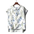 thumbnail image 4 of Blue Womens Blouses Cute Tops for Women Collar Non Sleeve Linen Shirts Plus Size Floral Blouses Casual Summer Clothes Summer Tops for Women, 4 of 4