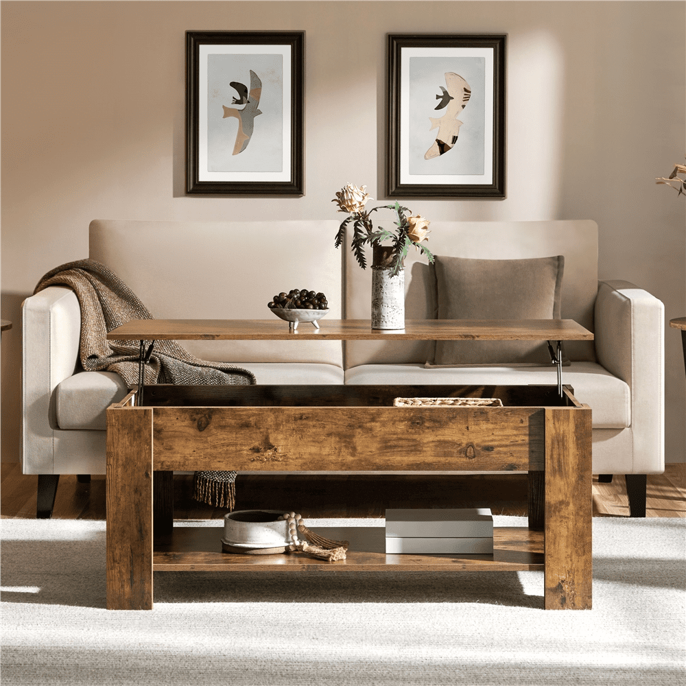 Renwick Modern Lift Top Coffee Table for Reception, Rustic Brown