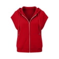 thumbnail image 7 of Women's Plus Size Cap Sleeve Hoodie Summer Loose Casual Zip Up Drawstring Tops with Pockets Red, 7 of 7