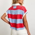 thumbnail image 5 of CBASIHI Womens Striped Crop Polo Shirts- Collar Loose Fit Short Sleeve Summer Casual Trendy Vintage Tops Blue Size S, 5 of 6