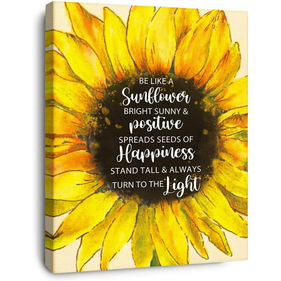 Be Like a Sunflower Inspirational Canvas Wall Art, Motivational Sunflower Canvas Painting Prints for Girls Women Home Living Room Bedroom Apartment Office Wall Decor