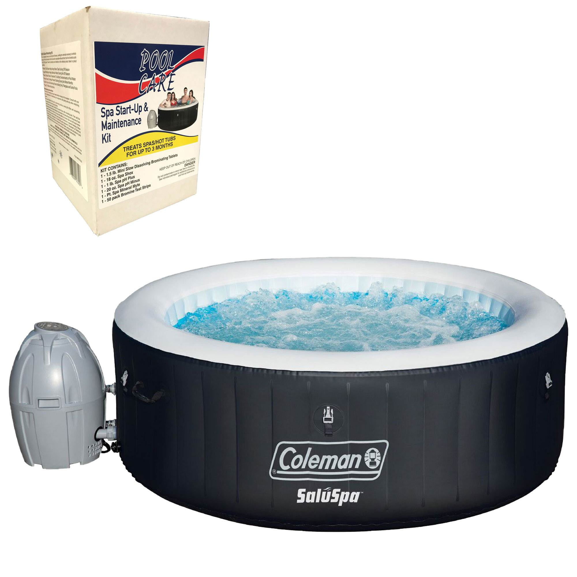 Coleman SaluSpa 4 Person Portable Inflatable Outdoor Hot Tub & Maintenance Kit 