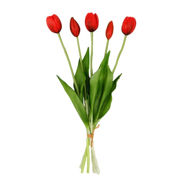 Ramo de tulipanes artificiales de 5 cabezas, tallo largo de 15,7 pulgadas, tacto real, para arreglos florales de primavera, decoración de bodas y casas de campo.
