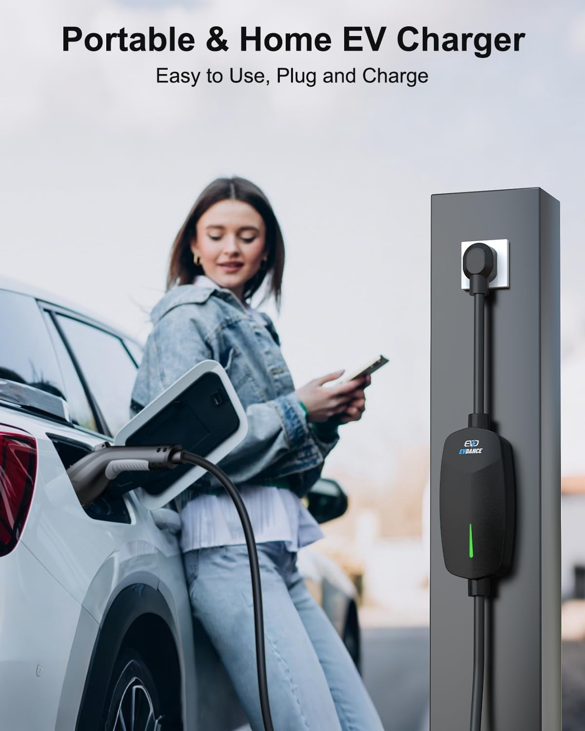 EVDANCE Level 2 EV Charger 32Amp, 7.68kW Portable & Home EV Car Charger with 25FT Cable, NEMA 14-50 Plug, IP66 Waterproof, 240V Electric Vehicle Charging Station Compatible with All J1772 EVs