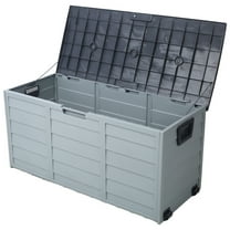 Donext All Weather UV Pool Deck Box Storage Shed Bin Outdoor w/ Wheel, 75 Gallon
