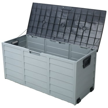 Donext All Weather UV Pool Deck Box Storage Shed Bin Outdoor w/ Wheel, 75 Gallon