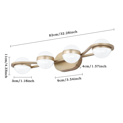 Hi-LIGHTS,4-Light Modern Minimalist Golden Bathroom Vanity Light With Acrylic Shades,Bathroom Mirror Lamp for Bathroom,Dressing Room,Bedroom,Living Room,Office,Restaurant,Bars(Brushed Gold)