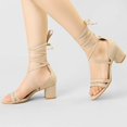 thumbnail image 3 of BLISSFUL STEP Women's Open Toe Color Block Lace Up Heel Sandals Beige 7.5, 3 of 7