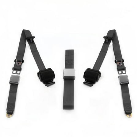 SafeTBoy Airplane 3 Point Charcoal Retractable Bench Seat Belt Kit for Early Triumph 1946-1954 - 3 Belts