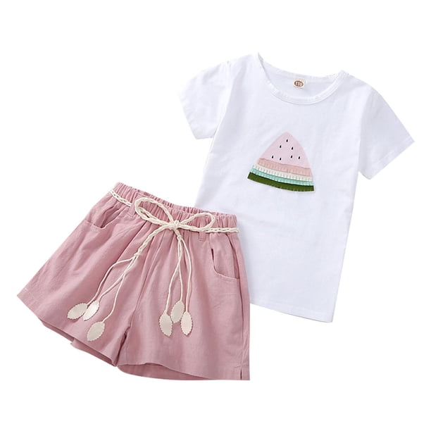 Gibobby Conjunto de pantalones para niños Novedad de verano, camiseta con estampado de sandía, pantalones cortos, traje informal de moda(Rosa, 5-6 Años)