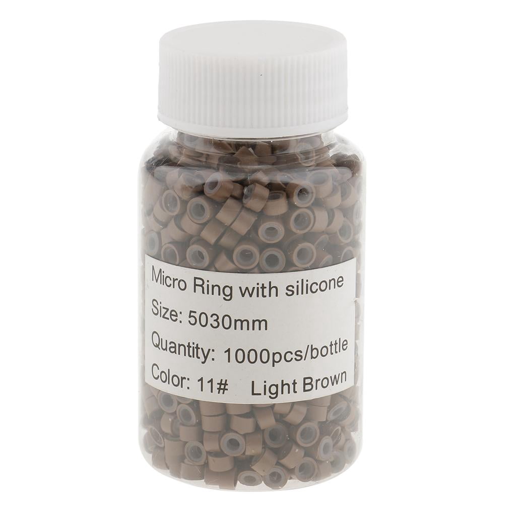 EHJRE 2 Bottles Silicone Links Rings Beads for Hair Extensions Tool, Two Colors( Light Brown/Black), 1000Pcs In Each Bottle