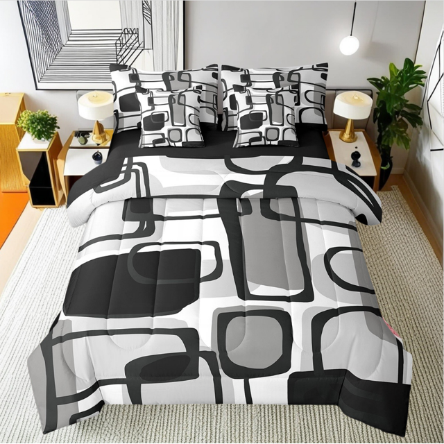 Erosebridal Abstract Sqare Bedding Queen Size,Geometric Rectangle Comforter Sets with Sheets,Stripes Room Decorative,Reversible,Breathable,7pcs