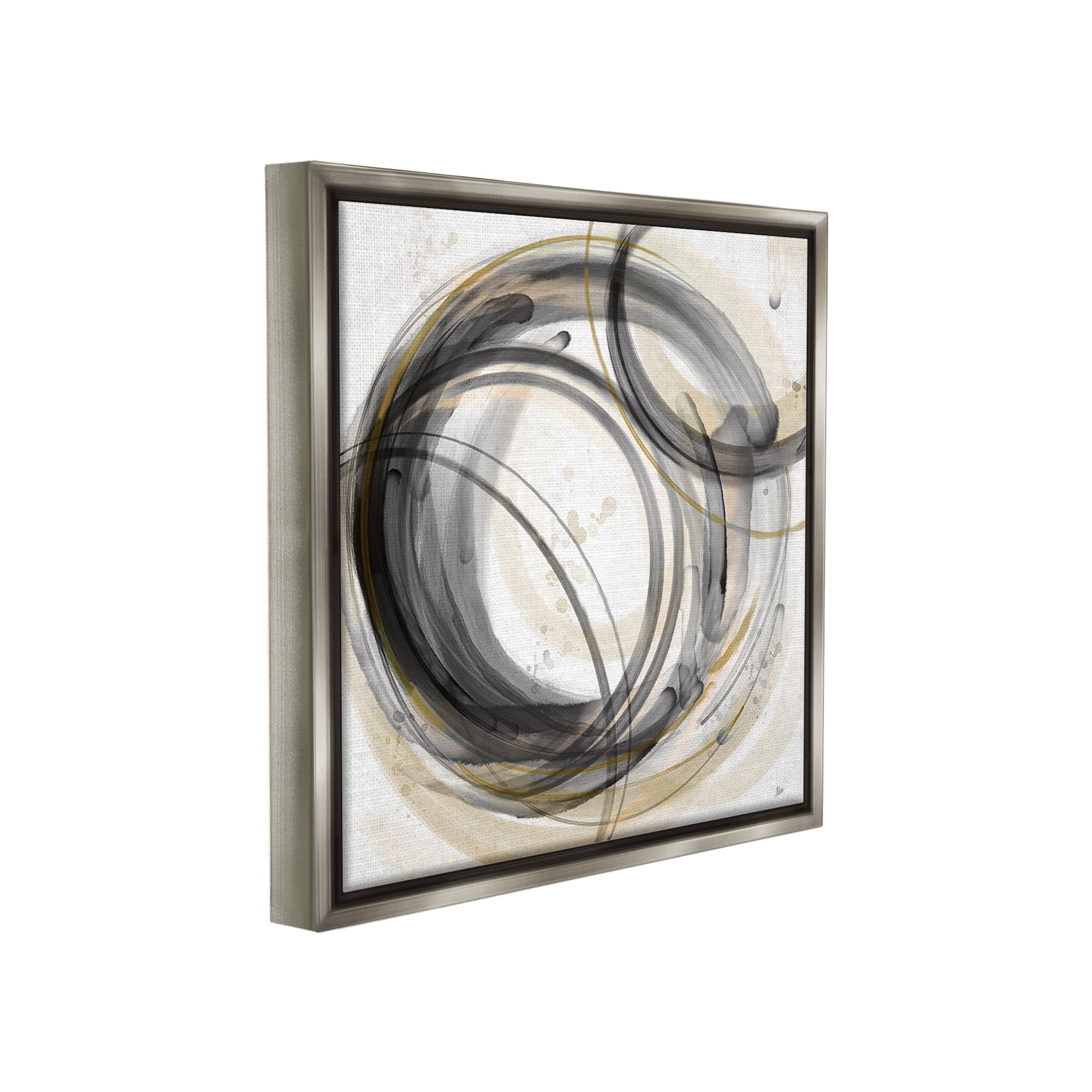 Stupell Industries Neutral Circular Abstract Abstract Painting Gray Floater Framed Canvas Art Print Wall Art, 18 x 18