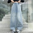 thumbnail image 4 of Coerni Girls Baggy Jeans Distressed Star Wide Leg Denim Pants Pull on Teen Trendy Vintage Streetwear Trousers 5-16 Years, 4 of 7