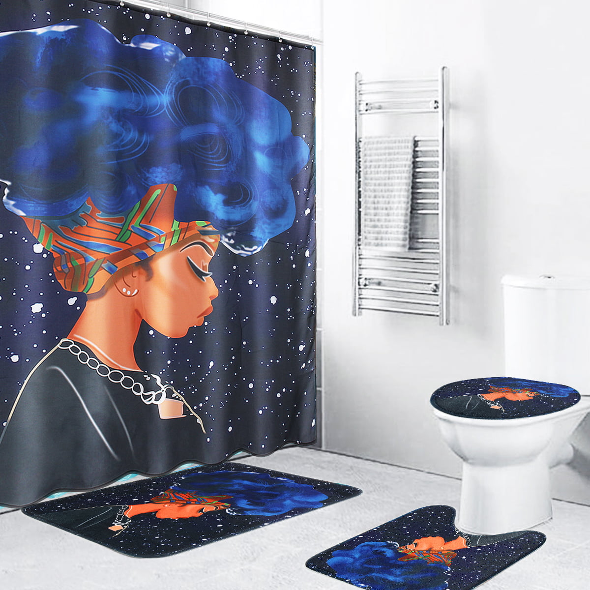 Details about   Cute Woman Bathroom Rugs Shower Curtain 4PCS Non-Slip Foot Mat Toilet Lid Cover 