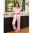 thumbnail image 3 of Ekouaer Womens Satin Silky Pajama Set 2 Piece Print PJs Soft Loungewear Button Down Sleepwear with Elastic Waist Long Pants Pink and White Striped, 3 of 5