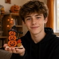 thumbnail image 4 of Halloween Pumpkin Decor 5.5 Inch Wooden Jack O Lantern Stack with Witch Hat Spooky Tabletop Accent for Indoor Holiday Home Display, 1 Pack, 4 of 6