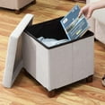 thumbnail image 5 of 15 Inch Storage Ottoman with Wooden Legs - Cube Foot Rest Stool, Square Footstool, Comfortable Seat with Lid, Foldable Fabric Ottoman, Space-Saving White, 5 of 18