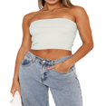 thumbnail image 1 of Women Ribbed Bandeau Tops Solid Color Summer Casual Sleeveless Backless Off-shoulder Crop Tops Streetwear Club Wear, 1 of 4
