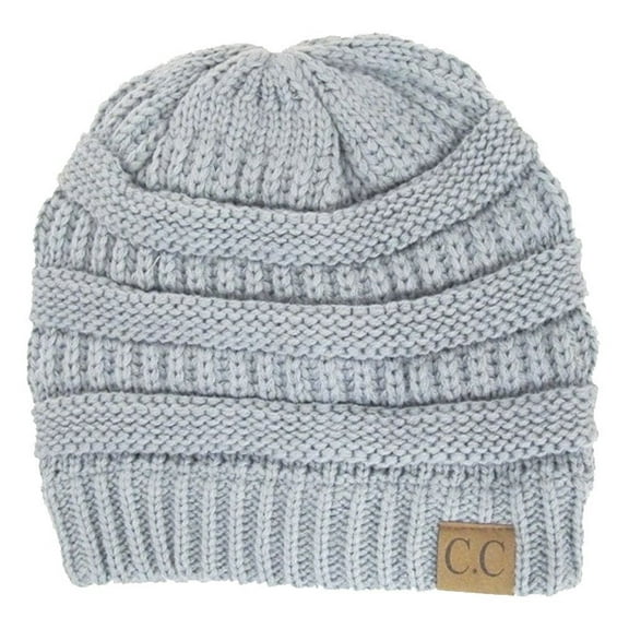 Thick Slouchy Knit Oversized Beanie Cap Hat - Light Grey