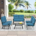 thumbnail image 6 of SOLAURA 5-Piece Outdoor Metal Furniture Set Patio Wrought Iron Conversation Set (Patio Swing Glider, 2 Patio Chairs, Loveseat with Coffee Table), Peacock Blue, 6 of 6
