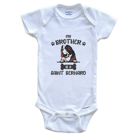 

My Brother Is A Saint Bernard Cute Dog Breed Baby Bodysuit 0-3 Months White