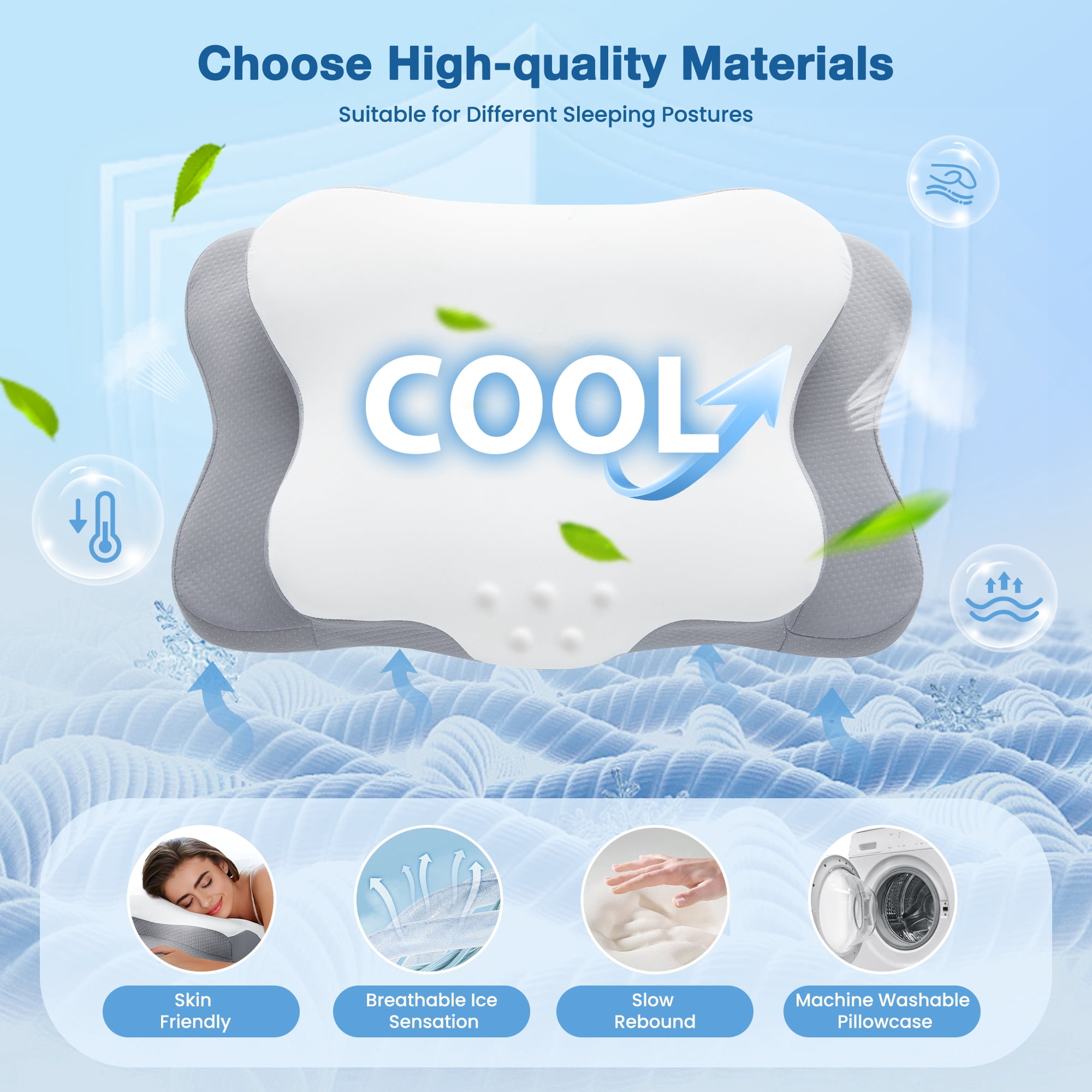 Vccoem Cervical Neck Pillow for Pain Relief - Ergonomic Memory Foam Pillows for Sleeping, Cooling Side Sleeper Pillow for Neck Support, Contour Orthopedic Bed Pillow for Back Stomach Sleepers