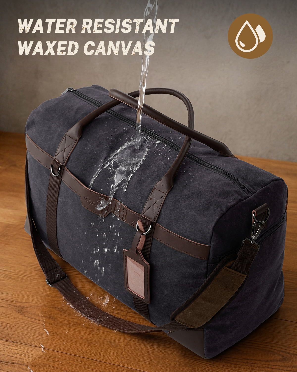 Gonex Waxed Canvas Duffle Bag, 55L Water-Resistant Travel Duffel, Vintage Overnight Weekender Bag with Shoes Compartment for Men & Women