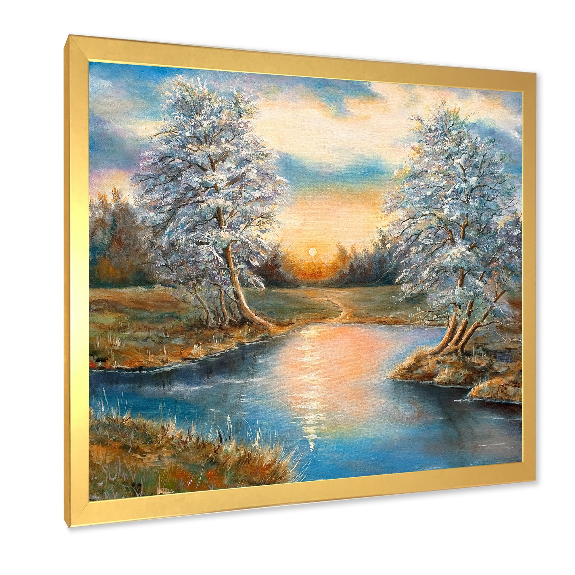 Designart 'Birches In The Autumn Woods Sunset' Lake House Framed Art Print