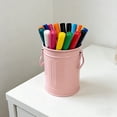 thumbnail image 2 of 1 Pack Metal Pen Holder, Mini Pencil Bucket with Handle, 4.5" × 3.6" Desktop Pencil Cup, Makeup Brush Organizer, Desk Colorful Small Pails, Stationary Supplies Container for Office Crafts,Pink, 2 of 7