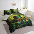 thumbnail image 3 of jejeloiu Lucky Spring Green Clover 7pcs Bedding Comforter Set,St Patricks Day Queen Bedding Sets,Green Orange Flowers Queen Sheet Sets For Girls Kids,Super Cozy Room Decor Reversible, 3 of 8