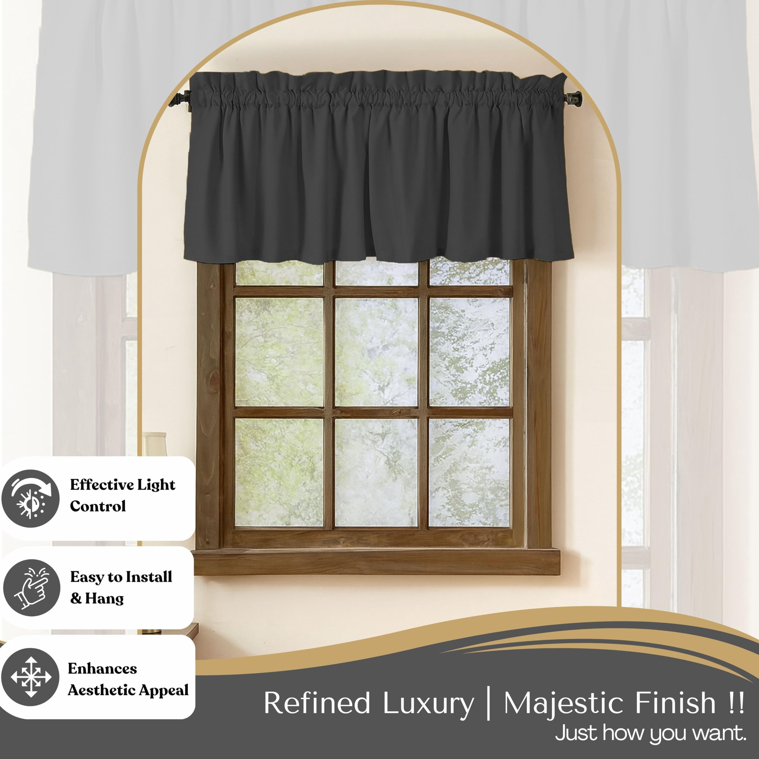 Native Fab Set of 2 Valance Curtains for Windows 54"x18" for Living Room Bedroom Kitchen Windows Bathroom, Farmhouse Vintage Curtain Valances Rod Pocket - Grey