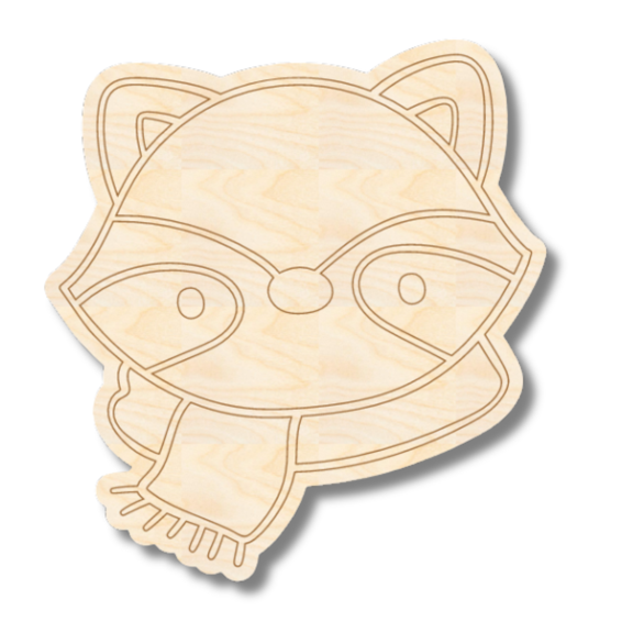Unfinished Wood Etched Raccoon Head Shape | Paint By Line Crafts 6" / 1/4"