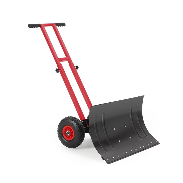 Pelle à Neige de 29 Pouces avec Roues, Pelle Pousse-Neige en Métal pour Entrée et Trottoir, Pousse-Neige avec Angle et Hauteur Réglables à 5 Positions