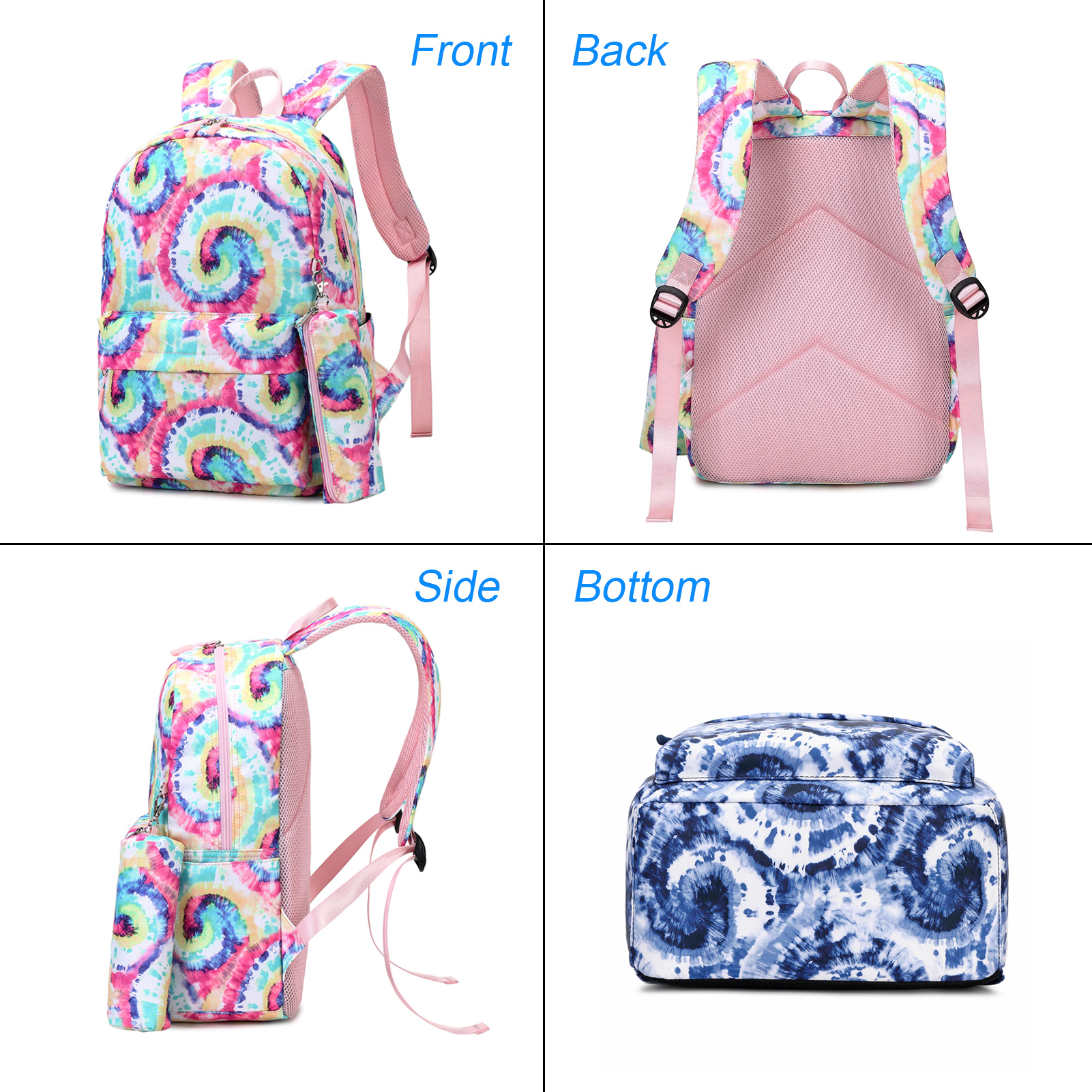 Forestfish Tie Dye Kids School Backpack Set for Teen Girls with Lunch ...