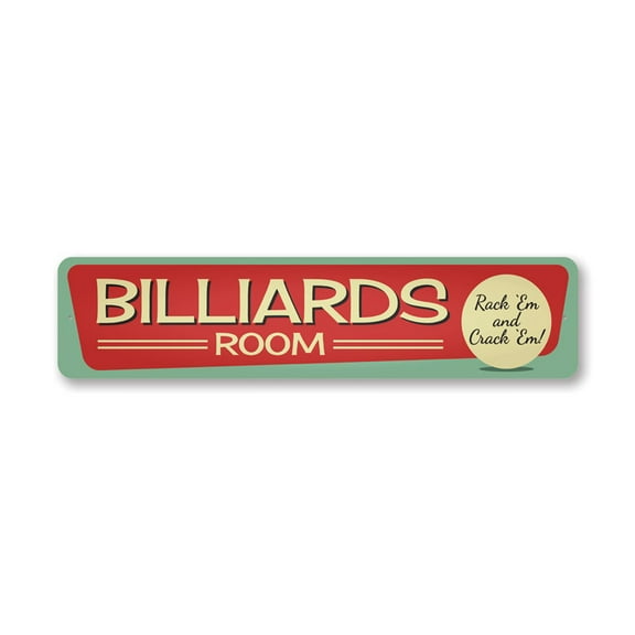 Billiards Room Gameroom Aluminum Metal Decor Sign - 4x18 inches