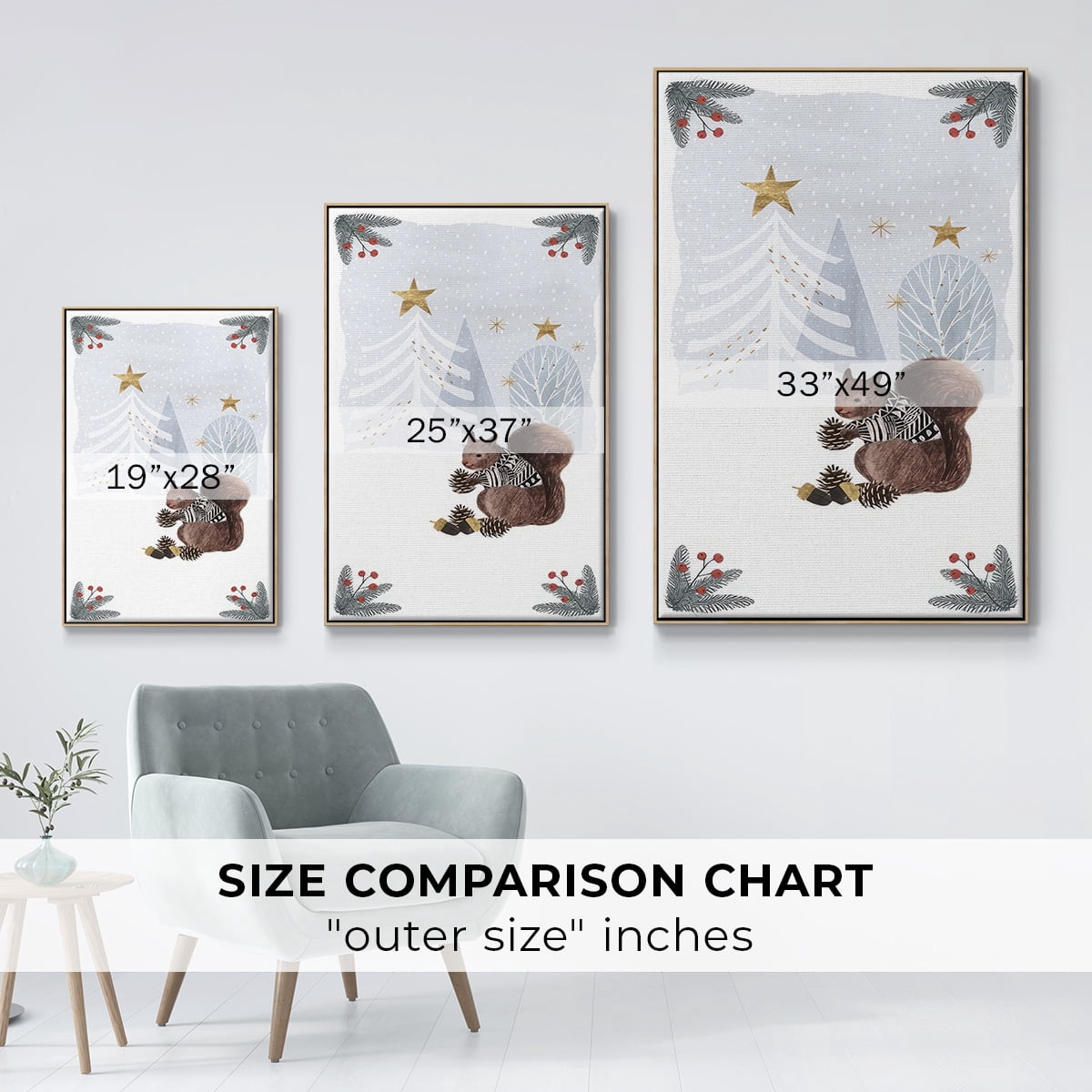 Cozy Christmas Collection B - Framed Gallery Wrapped Holiday Canvas - 17 x 25 - Natural Wood Frame