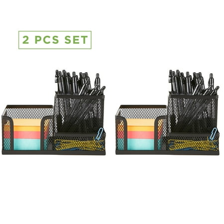 Wire Paper Clip Memo Holder Mind Reader 2 Piece Mesh Memo Organizer, Pencil Cup Organizer, Pen, Pencil, Paperclip, Thumbtack Holder, Office Supplies Storage Organizer, Sticky Notes, Index Cards, Black ()