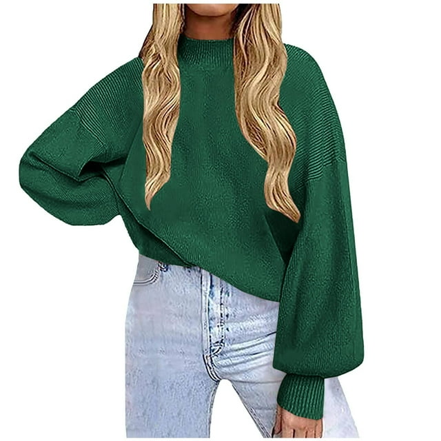 Yuyuzo Chandails pour Femmes Col Ras du Cou Manches Longues Tricoté Chandail Ample Chandail Uni Mode d'Automne