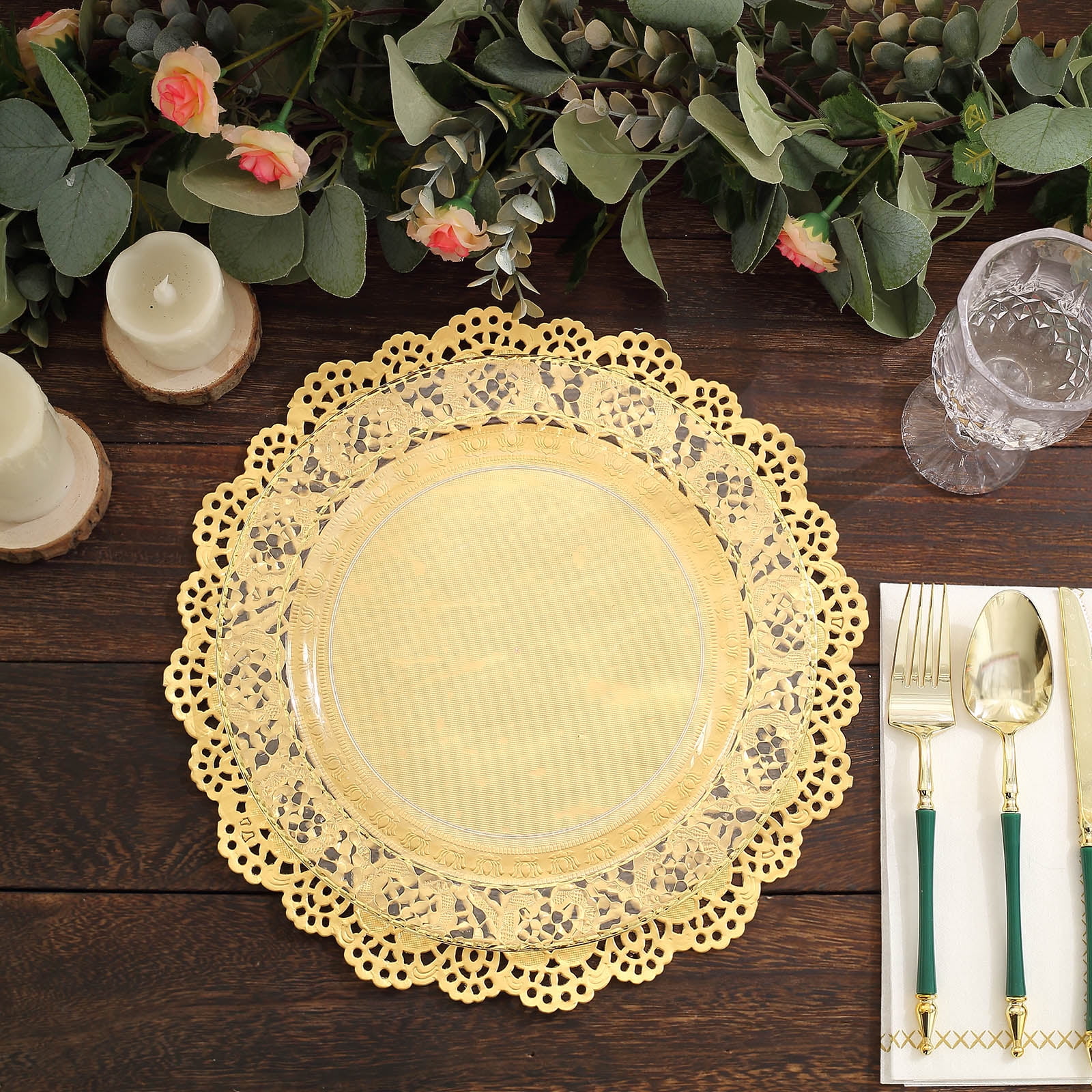 White and Gold Round Party Paper Plates - FiveSeasonStuff