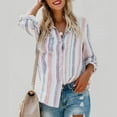 thumbnail image 5 of IROINNID Discount Womens Long Sleeve V-Neck Shirts Striped Roll Up Sleeve Button Down Blouses Tops With Pocket Loose Shirt,Sky Blue, 5 of 9