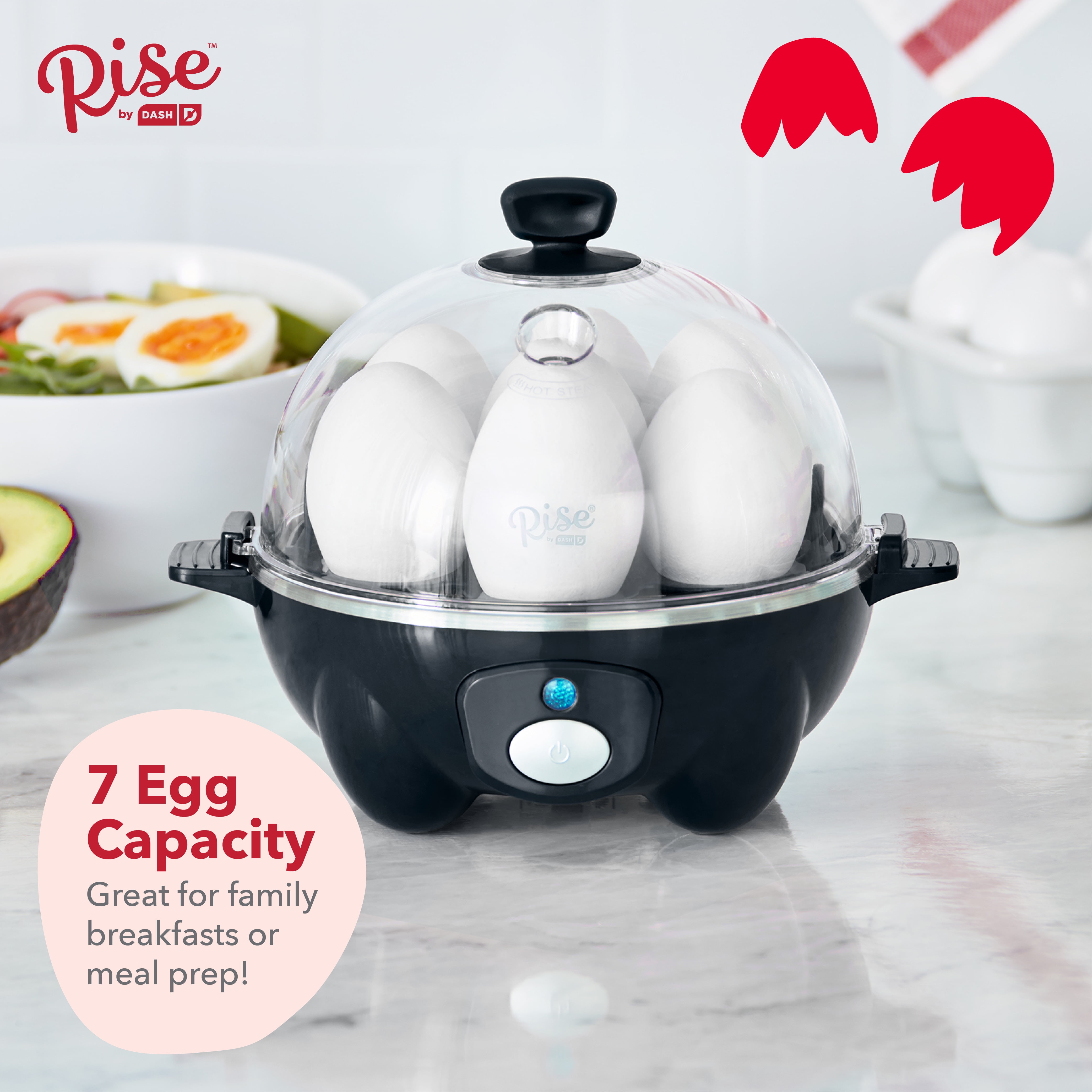DASH Everyday 7 Egg Capacity Electric Egg Cooker Hard Boiled Eggs, Black 
