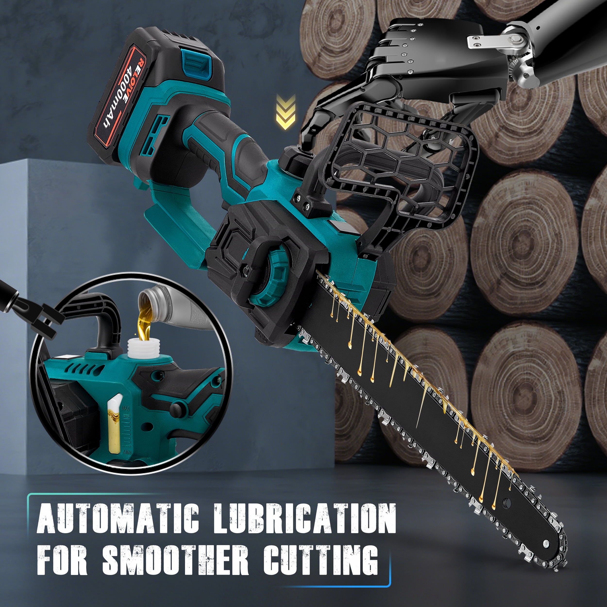 RELOIVE 12" Chainsaw, Cordless battery Chainsaw with 2x 4.0Ah Batteries , Electric Chainsaw with 1200W Brushless Motor, Automatic Lubrication, Power Chain Saw for Wood Cutting Tree Trimming-Blue