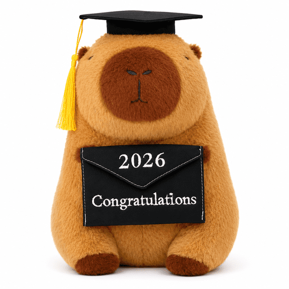 Graduation Cap Capybara Plush Toy 9 in, 2026 Congratulations Gift, Cute Stuffed Animal for Graduation, Desk Decor, Kids & Adults Collectible
