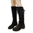 thumbnail image 4 of Knee High Boots for Women Low Heel Stretchy Fuax Suede Round Toe Side Zipped Winter Boot (Black 39), 4 of 8