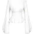 thumbnail image 6 of Fortwear Women Pirate Costume 4-Piece Set, Off Shoulder Bell Sleeve Top, Striped Irregular Skirt, Corset Waistband & Headband, Halloween Cosplay Outfit, 6 of 9
