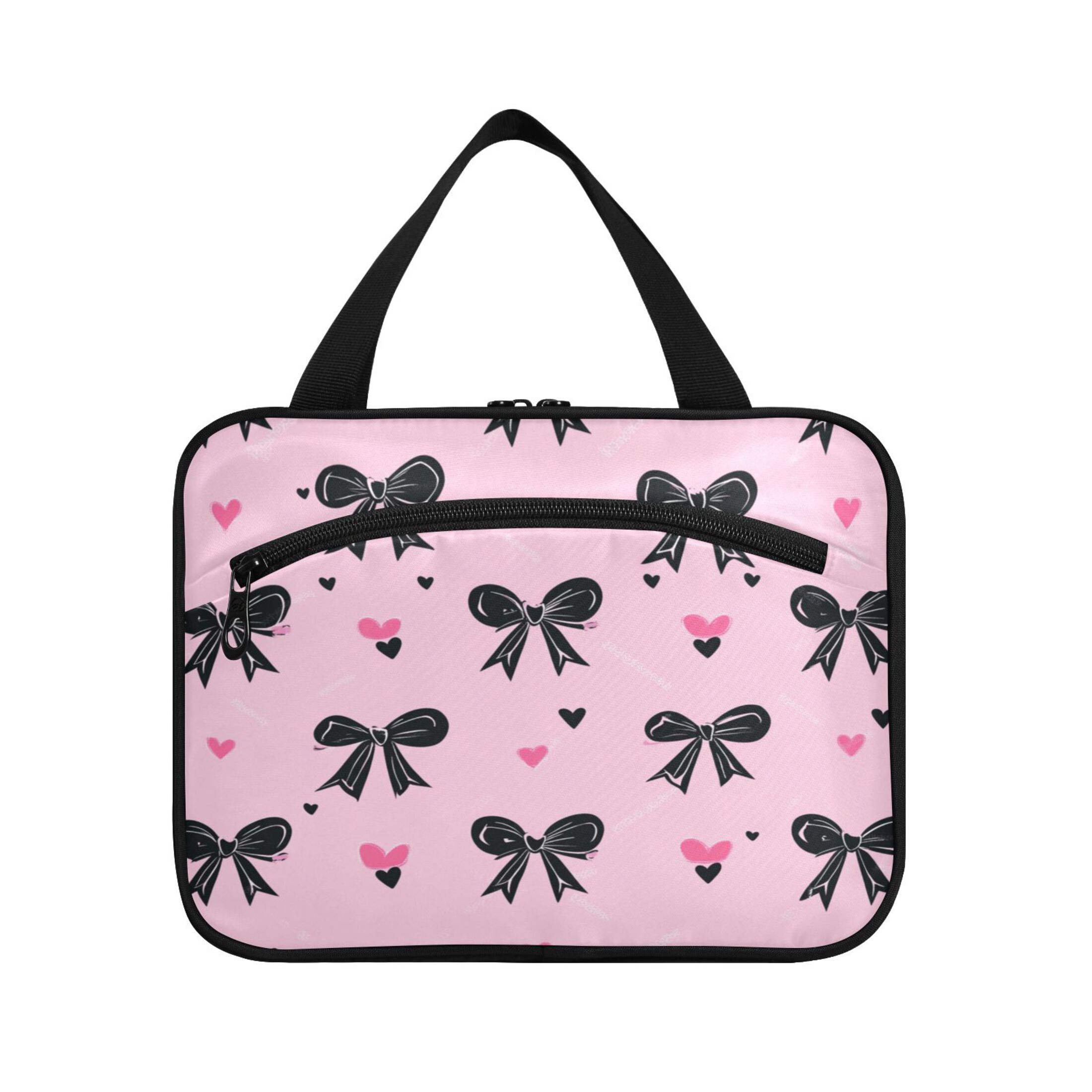 Travel Toiletry Bag with Metal Hook Large Capacity Cosmetic Bag Toiletry Bags for Travel, Gym, Camping Black Bows