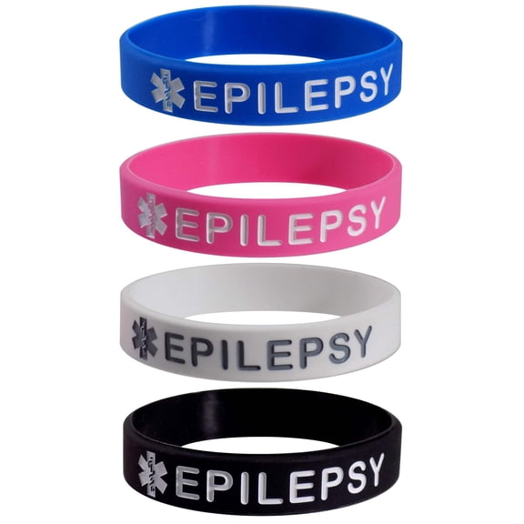 Kid's Size"EPILEPSY" Medical Alert ID Silicone Bracelet Wristbands 4 Pack