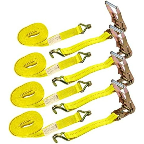 Ratchet Tie-Down Straps 2" x 27' Ratchet Straps Yellow | 10,000 Lbs Breaking Strength | TieDown Ratchet Straps for Flatbed, Truck, Trailers Pickup (4 Pack, J Hook  Hauling)
