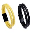 thumbnail image 1 of Pulsera de cuero trenzado de doble vuelta para hombre y mujer, 2 unidades, cierre magnético de acero inoxidable., 1 of 3